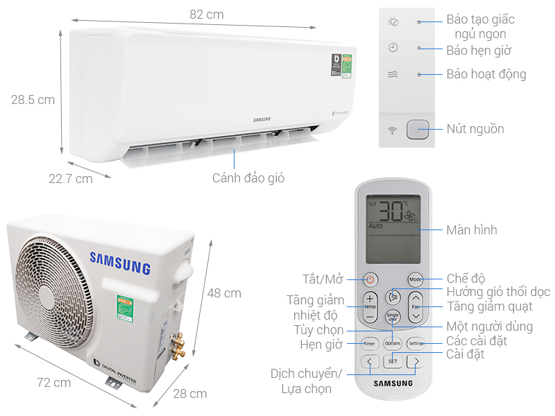 Thông số kỹ thuật Máy lạnh Samsung Inverter 1 HP AR10TYHYCWKNSV