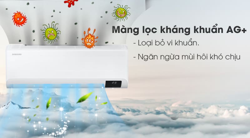 Máy lạnh Samsung Inverter 1 HP AR10TYHYCWKNSV-Loại bỏ vi khuẩn, mùi hôi khó chịu với màng lọc kháng khuẩn Ag+